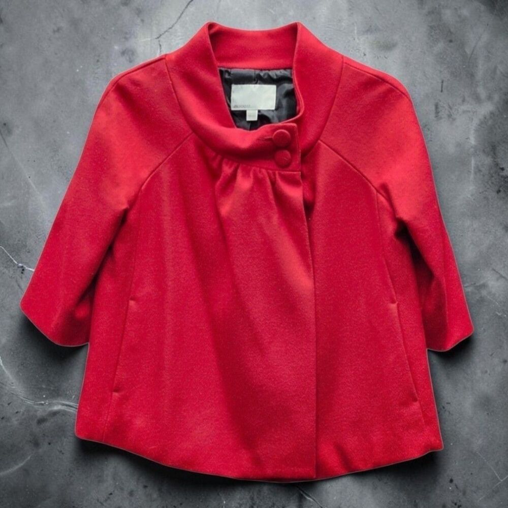 Old Navy Red Swing Jacket Womens Large Wool Blend 3/4 Sleeves Retro 60s Mod